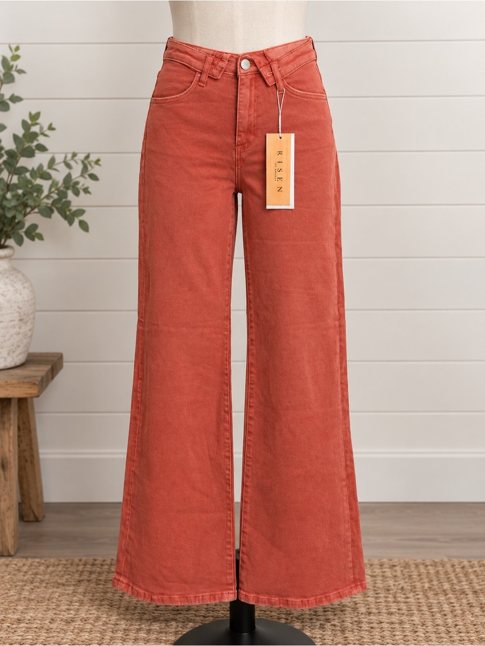 NWT Risen High Rise Wide Leg Jeans Coral Rust Orange Denim
